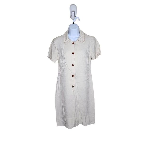 Vintage 50s Kay Windsor Short Sleeve Shirt Dress Womens Size M White Red Buttons - Picture 2 of 4